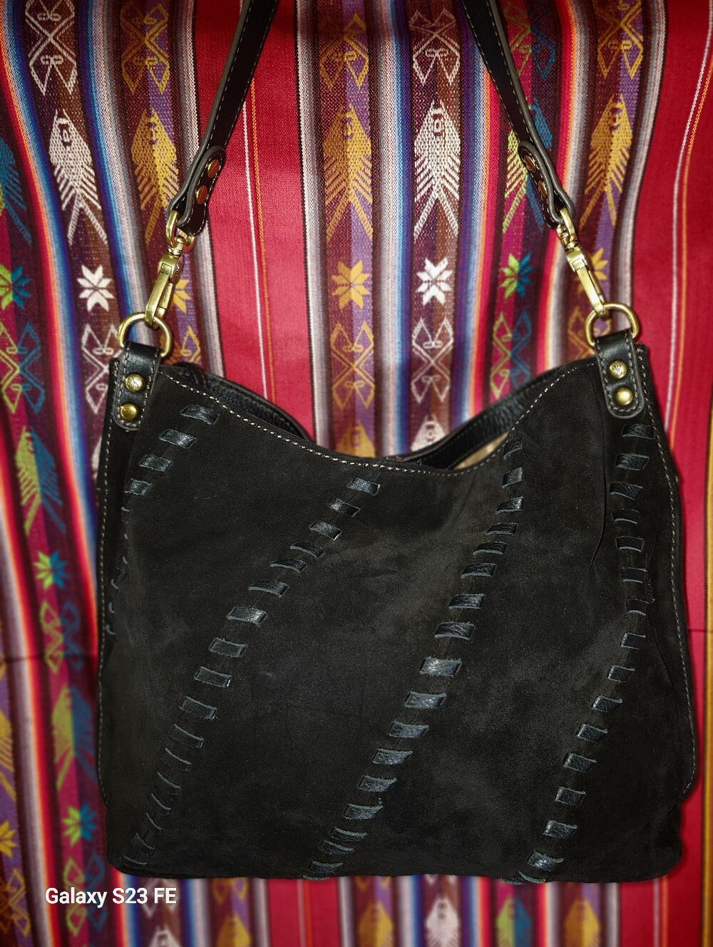 Hobo 'Pier Shoulder Bag' Whipstitch Black Suede - Picture 2 of 9